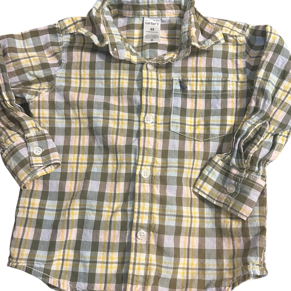 Carters‎ 2T Toddler Boys Plaid Button Down Shirt Long Sleeve Casual Top